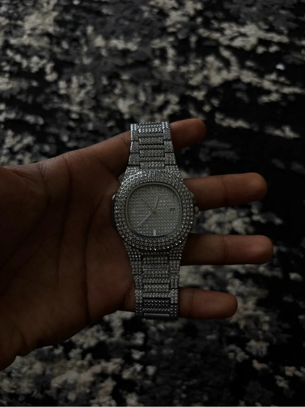 Silver Iced Men's Luxury Bracelet Watch - Unbranded